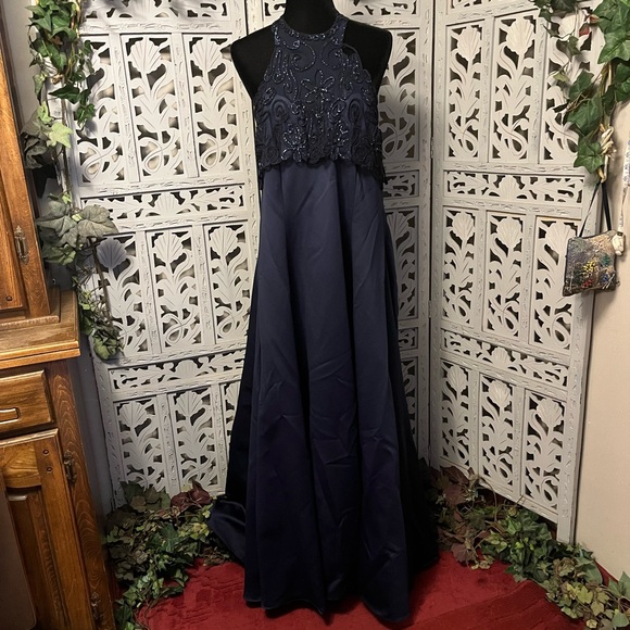 NIGHT SCENE ELEGANT NAVY BLUE 2pc DRESS & JACKET WITH BEADING FORMAL DRESS - Picture 7 of 15